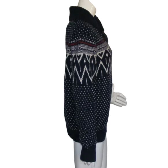 GAP Pullover Sweater, L, Fair Isle, Shawl Collar, Blue Lambswool/Nylon, Nordic - Picture 5 of 13